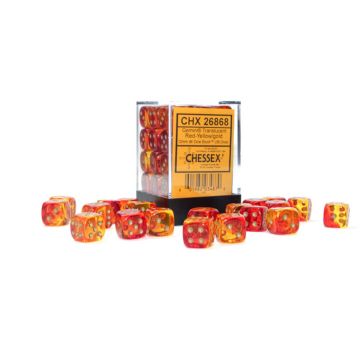 Red & Yellow / Gold: Translucent Gemini 12mm d6 Dice Block - Chessex