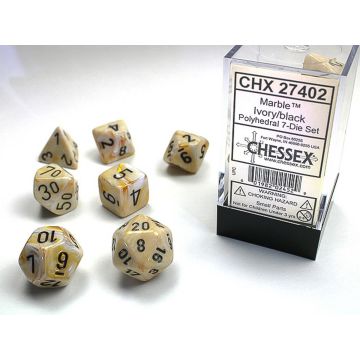 Ivory / Black: Marble Polyhedral Dice Set - Chessex