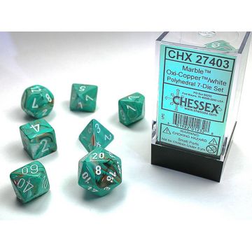 Oxi-Copper / White: Marble Polyhedral Dice Set - Chessex