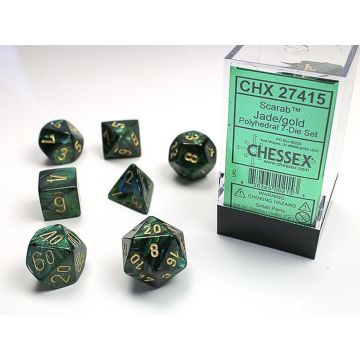 Jade / Gold: Scarab Polyhedral Dice Set - Chessex