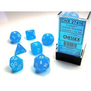 Caribbean Blue / White: Frosted Polyhedral Dice Set - Chessex