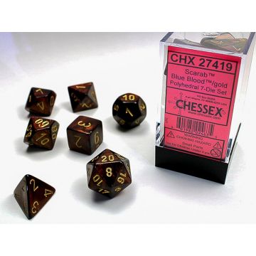 Blue Blood / Gold: Scarab Polyhedral Dice Set - Chessex