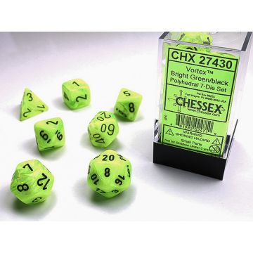 Bright Green / Black: Vortex Polyhedral Dice Set - Chessex