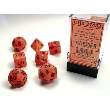 Orange / Black: Vortex Polyhedral Dice Set - Chessex