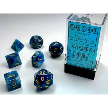 Teal / Gold: Phantom Polyhedral Dice Set - Chessex