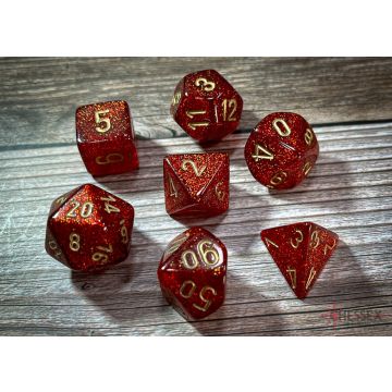 Ruby / Gold: Glitter Polyhedral Dice Set - Chessex