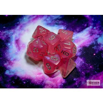 Pink / Silver Luminary: Borealis Polyhedral Dice Set - Chessex