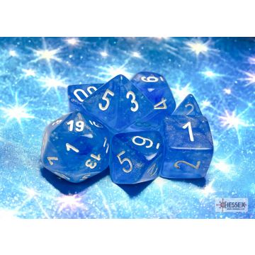 Sky Blue / White Luminary: Borealis Polyhedral Dice Set - Chessex
