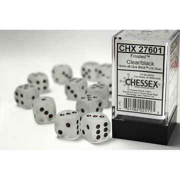 Clear / Black: Frosted 16mm d6 Dice Block - Chessex