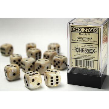 Ivory / Black: Marble 16mm d6 Dice Block - Chessex