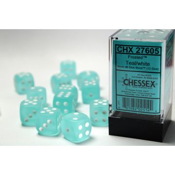 Teal / White: Frosted 16mm d6 Dice Block - Chessex