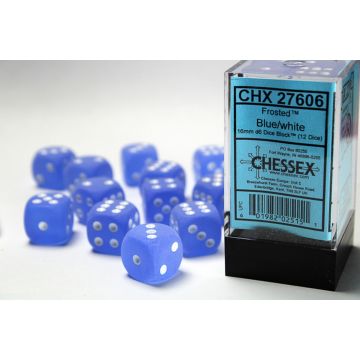 Blue / White: Frosted 16mm d6 Dice Block - Chessex