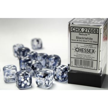 Black / White: Nebula 16mm d6 Dice Block - Chessex