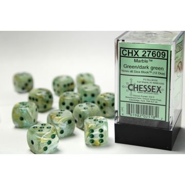 Green / Dark Green: Marble 16mm d6 Dice Block - Chessex
