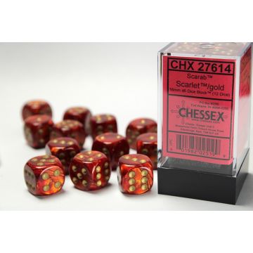 Scarlet / Gold: Scarab 16mm d6 Dice Block - Chessex
