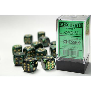 Jade / Gold: Scarab 16mm d6 Dice Block - Chessex