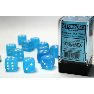 Caribbean Blue / White: Frosted 16mm d6 Dice Block - Chessex