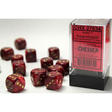 Burgundy / Gold: Vortex 16mm d6 Dice Block - Chessex