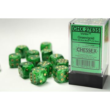 Green / Gold: Vortex 16mm d6 Dice Block - Chessex