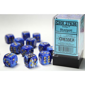 Blue / Gold: Vortex 16mm d6 Dice Block - Chessex
