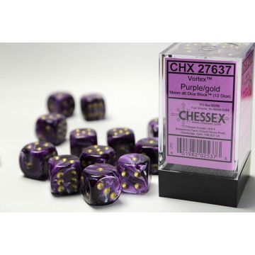 Purple / Gold: Vortex 16mm d6 Dice Block - Chessex
