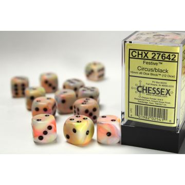 Circus / Black: Festive 16mm d6 Dice Block - Chessex