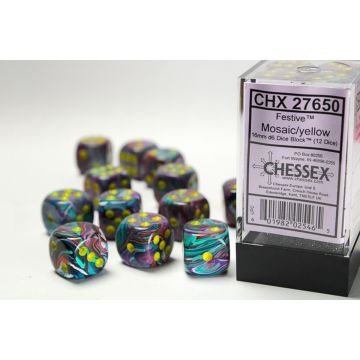 Mosaic / Yellow: Festive 16mm d6 Dice Block - Chessex