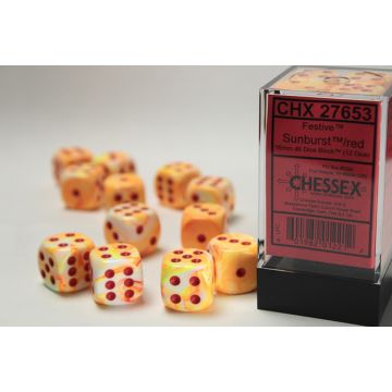 Sunburst With Red: Festive 16mm d6 Dice Block - Chessex