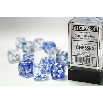 Dark Blue / White: Nebula 16mm d6 Dice Block - Chessex