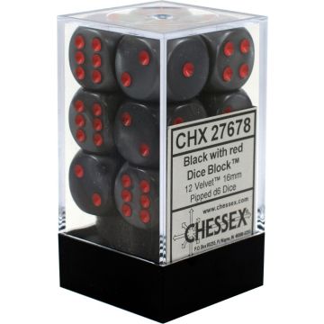 Black / Red: Velvet 16mm d6 Dice Block - Chessex