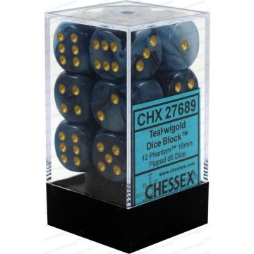 Teal / Gold: Phantom 16mm d6 Dice Block - Chessex