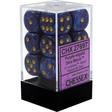 Purple / Gold: Lustrous 16mm d6 Dice Block - Chessex