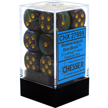 Shadow / Gold: Lustrous 16mm d6 Dice Block - Chessex