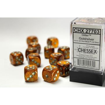 Glitter 16mm D6 Gold / Silver: Glitter 16mm d6 Dice Block - Chessex