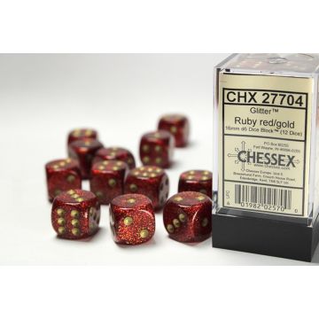 Ruby / Gold: Glitter 16mm d6 Dice Block - Chessex