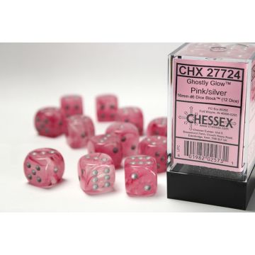 Pink / Silver: Ghostly Glow 16mm d6 Dice Block - Chessex