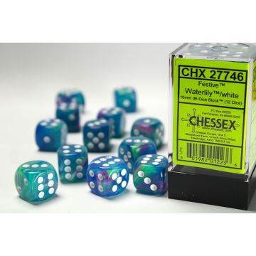 Waterlily / White: Festive 16mm d6 Dice Block - Chessex