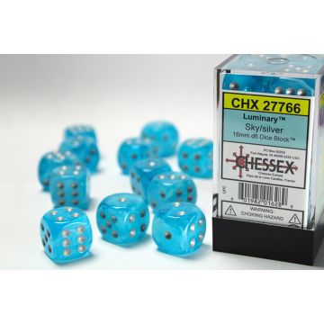 Sky / Silver: Luminary 16mm d6 Dice Block - Chessex