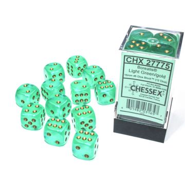 Light Green / Gold Luminary: Borealis 16mm d6 Dice Block - Chessex