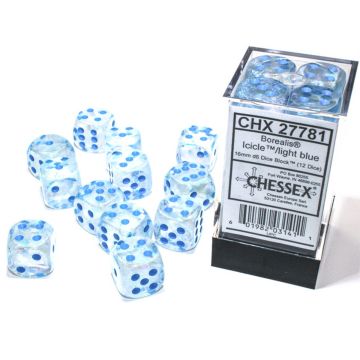 Icicle / Light Blue Luminary: Borealis 16mm d6 Dice Block - Chessex
