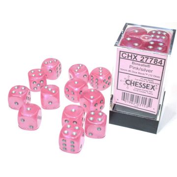 Pink / Silver Luminary: Borealis 16mm d6 Dice Block - Chessex
