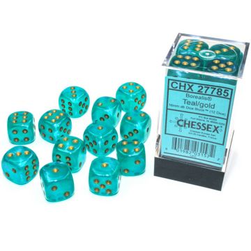 Teal / Gold Luminary: Borealis 16mm d6 Dice Block - Chessex