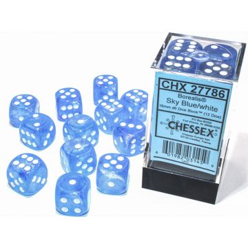 Sky Blue / White Luminary: Borealis 16mm d6 Dice Block - Chessex